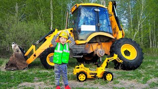 Senya Helps Dad Fix a Fallen Wheel on a Tractor