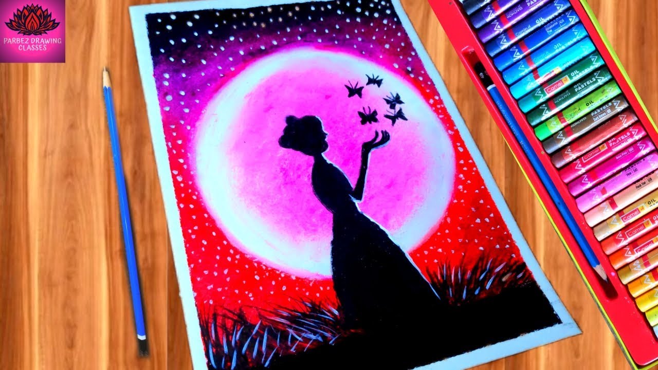 Girl with Butterfly moonlight  scenery  drawing  for 