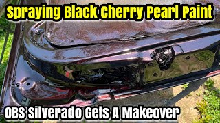 HOW TO SPRAY A PEARL BASECOAT PAINT - Painting Black Cherry Pearl On The OBS Silverado Door Jambs