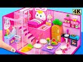 كيف تصنع منزل أرنب وردي لطيف مع 3 غرف من الورق المقوى سهل للغاية DIY Miniature House 