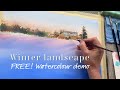 Painting of a winter landscape in watercolour