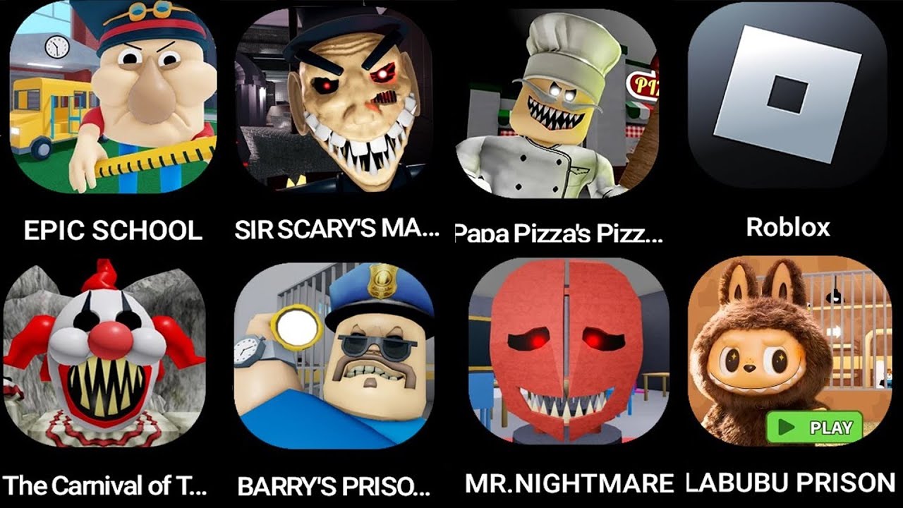 ROBLOX: Escape the carnival of terror obby!.SIR SCARY'S MANSION.EPIC SCHOOL ESCAPE!.EVIL GRANDPA!..