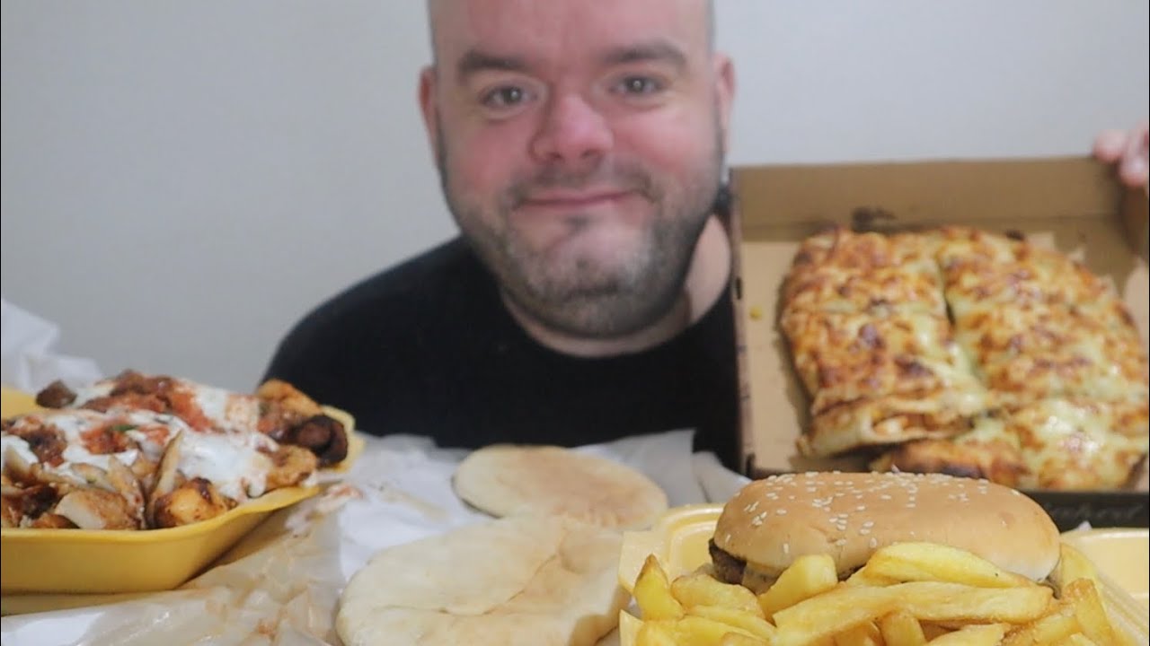 Кебаб кальцоне и бургер Великобритания мукбанг