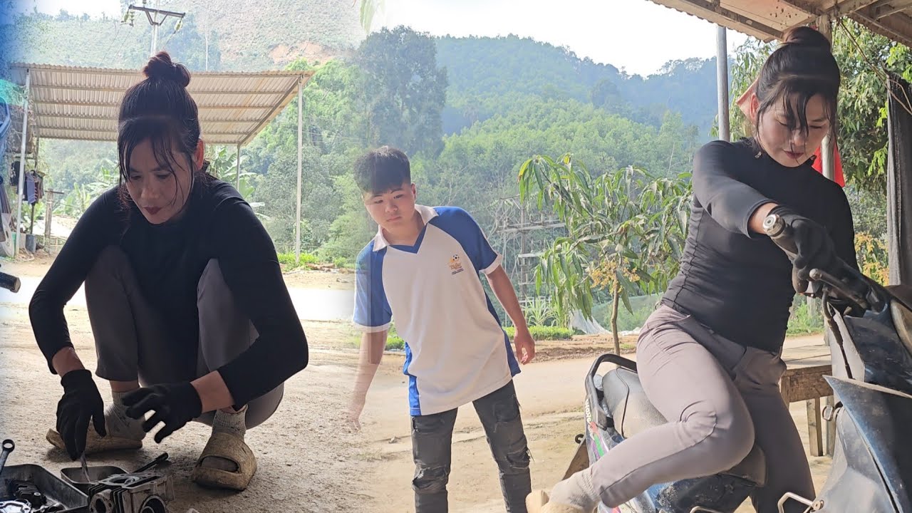Хương отремонтировала и обслужила клапаны двигателя мотоцикла.
