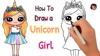 كيف ترسم فتاة يونيكورن ? رسم سهل رسم كيوت تعليم الرسم للمبتدئين ? How To Draw a Unicorn Cute Girl