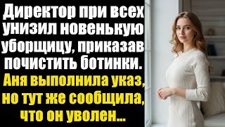 видео: Директор унизил уборщицу, велев чистить ботинки. Аня подчинилась — но дальше все онемели. картинка: Директор унизил уборщицу, велев чистить ботинки. Аня подчинилась — но дальше все онемели.