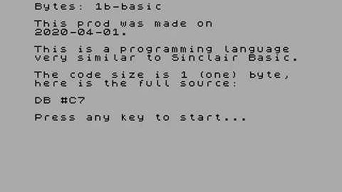 1b basic by Target Team — one byte intro zx spectrum