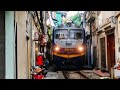 "World's most dangerous" railtrack near house in Hanoi, Vietnam - train street Hanoi - shockwave