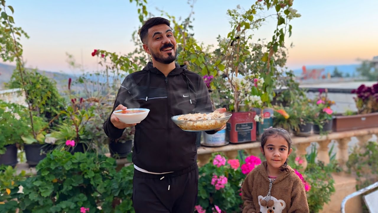 كمية ضخمة من طبخة زر وفاصولية في أجواء الريف البارد