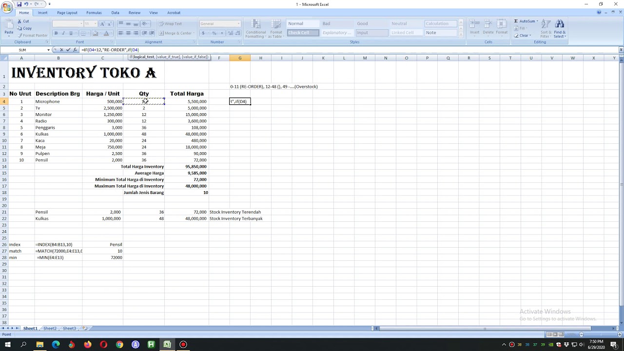 Belajar Excel part 4 Fungsi IF dan nested IF YouTube Belajar Excel part 4 Fungsi IF dan nested IF YouTube