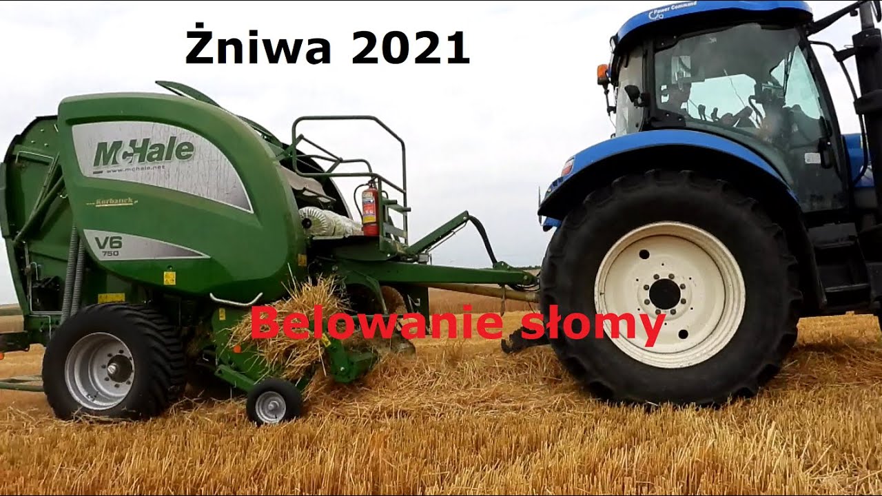 Belowanie słomy. Mc Hale V6 750.  New Holland T 6080.