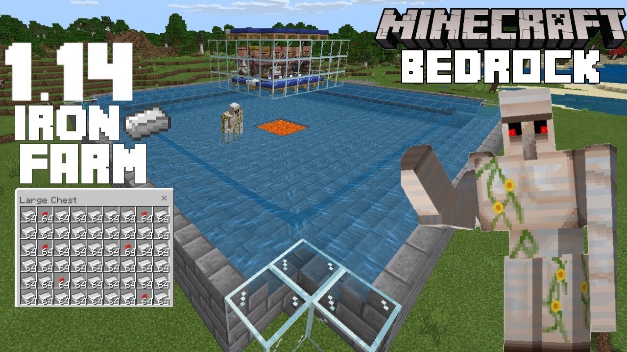 1.14 WORKING IRON FARM | Minecraft Bedrock Edition - YouTube