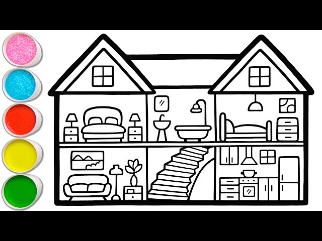 Miniature House Drawing, Painting and Coloring for Kids & Toddlers | Let's Draw, Paint Together #254 class=