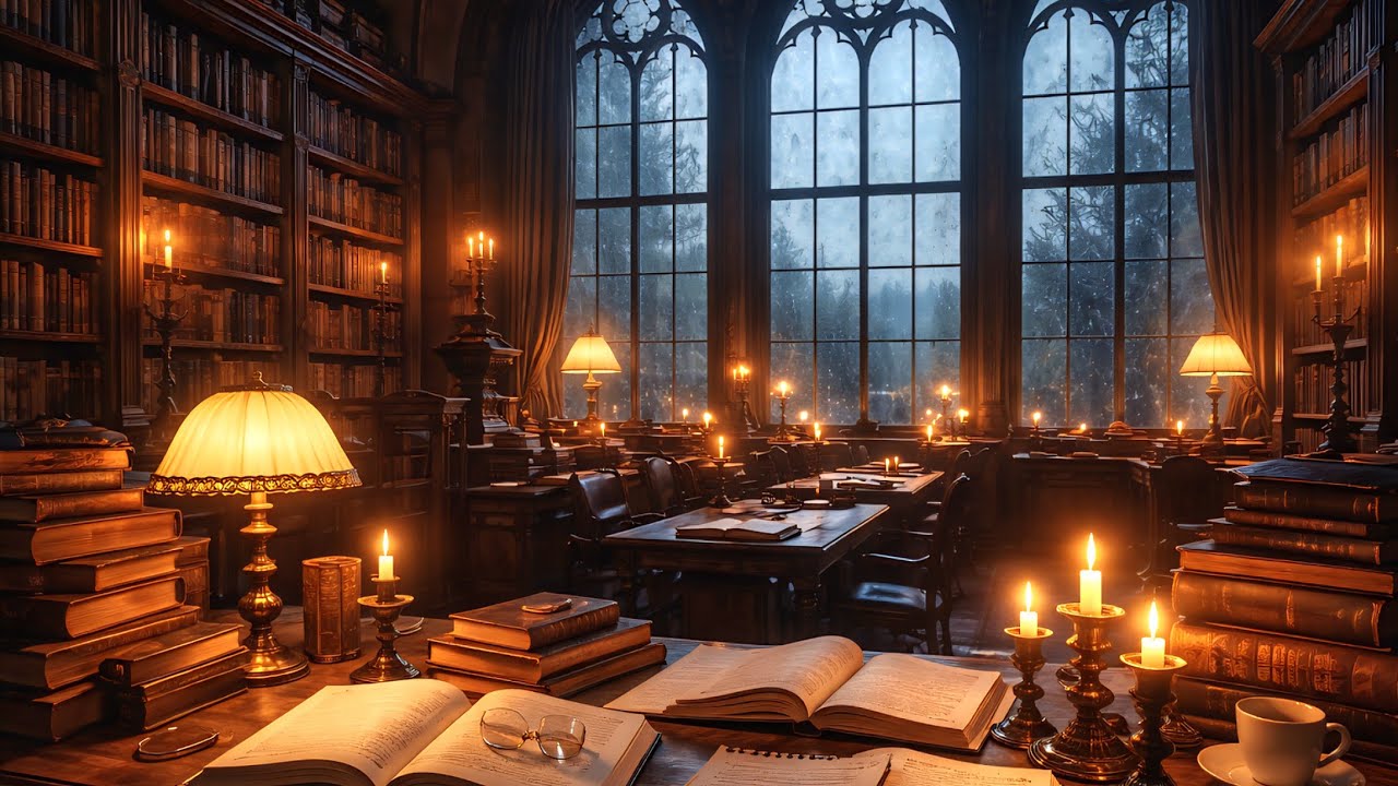 Rainy Library Ambience 🌧️📚 | Deep Focus Study Music (Dark Academia, 2 Hours)