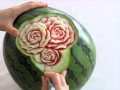 スイカのカービング、バラの花　watermelon carving,rose