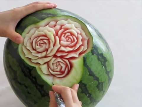 スイカのカービング バラの花 Watermelon Carving Rose Youtube