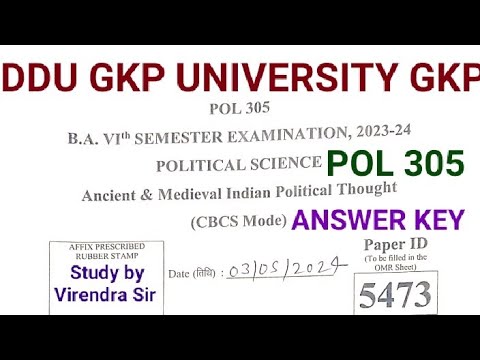 POL 305 ANSWER KEY B.A. 6th SEMESTER POLITICAL SCIENCE DDU GKP UNIVERSITY GORAKHPUR