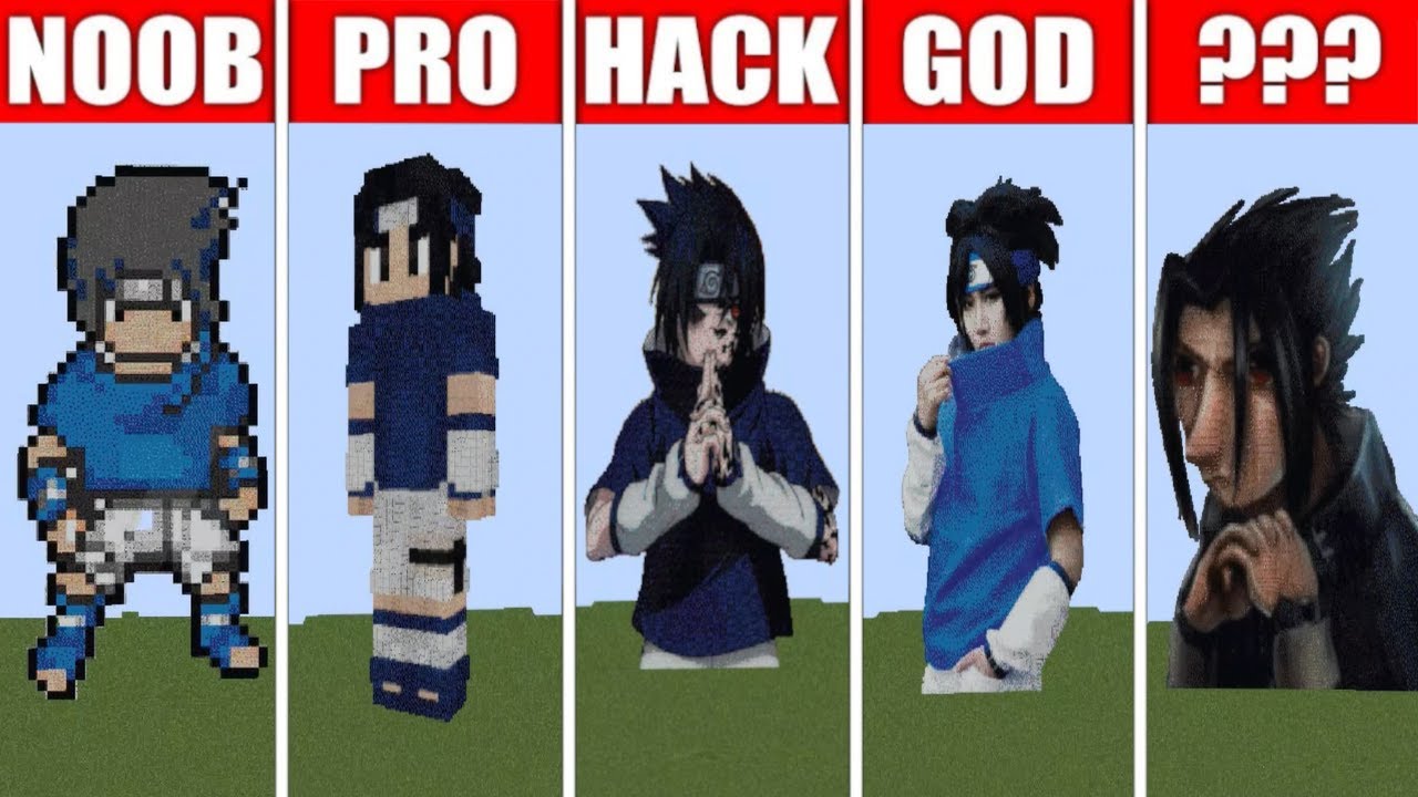 Pixel Art (NOOB vs PRO vs HACKER vs GOD) Sasuke Uchiha in Minecraft ...