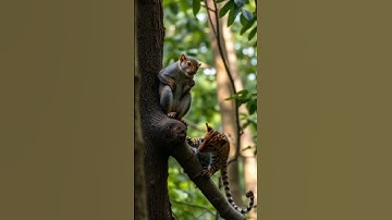 Leopard tries to catch Squirrels on the tree