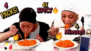 4X PACKS, 4X EXTREME SPICY IN 4MINS NOODLE CHALLENGE // MOTHER & DAUGHTER EDITION!