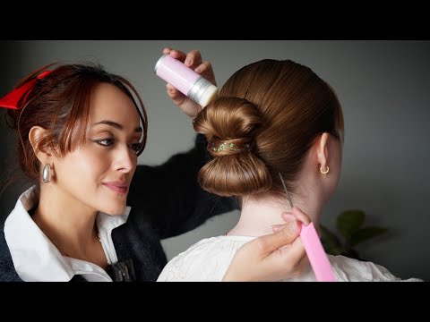 ASMR Cute Bow Updo | Perfectionist Hairstyling, Finishing Touches,  Smoothing, Gentle Brushing