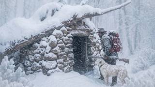 48 Hours Surviving A Blizzard In A Hand-Built Stone House -30C Silent Bushcraft