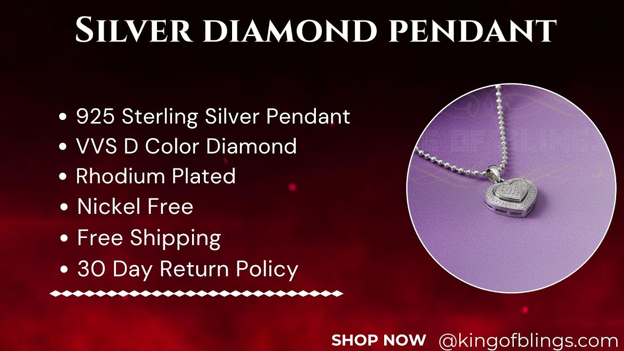 King Of Bling's Real 0.25ct Diamond 925 Sterling Silver HEART Charm Necklace Pendant in White