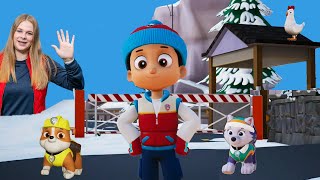 Assistant helps Everest and Rubble On the Snowy Mountain In Paw Patrol World