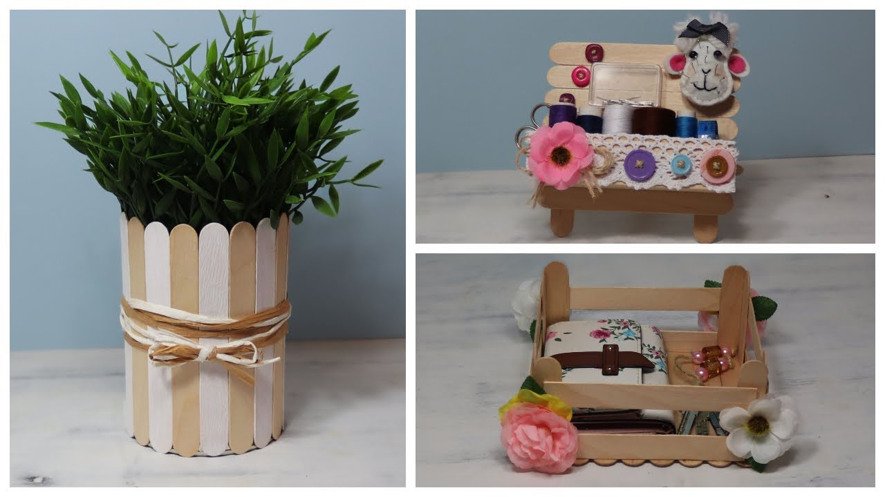 Ideas hermosas con palitos de madera  Artesanías de palos, Artesanías con  palitos de helado, Manualidades con palitos de helado