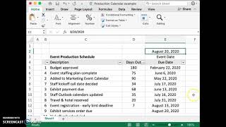 Excel: Event Production Schedule