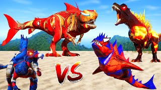 Spiderman Shark Rex vs Ironman King Shark, Godzilla Fire Dinosaurs Fight  Jurassic World Evolution
