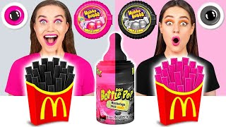 Black vs Pink Food Challenge #2 - Eating Everything Only In 1 Color For 24 Hours by DaRaDa Challenge
