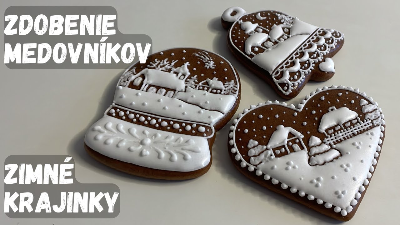 Zimné krajinky - zdobenie vianočných medovníkov bielkovou polevou