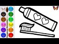 Как нарисовать ЗУБНУЮ ПАСТУ И ЩЕТКУ  / мультик раскраска ЗУБНАЯ ЩЕТКА  для детей /Раскраски малышам