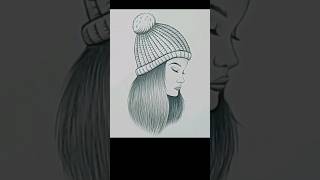 A girl wearing a winter hat PencilSketch girldrawing creative artwork short shorts shortsfeed