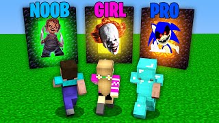 Minecraft Battle: NOOB vs PRO vs GIRL: SCARY PITS CHALLENGE / HORROR PORTAL Animation