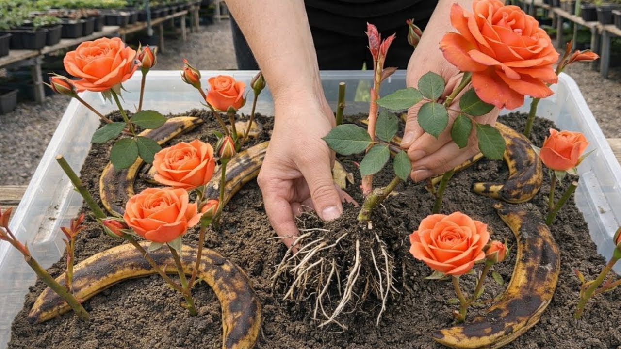 Не выбрасывайте банановые кожуры! Они помогают розам укорениться, прорасти и зацвести на 900% быс...