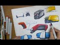 Design sketching random products coloring with copic markers