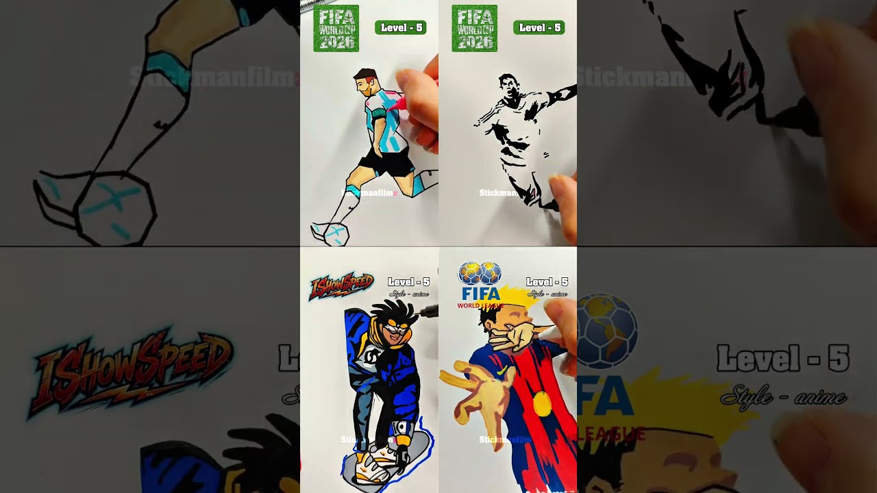 Drawing Ronaldo, Messi, Speed, Yamal in different Levels #drawing #art #shorts #howtodraw