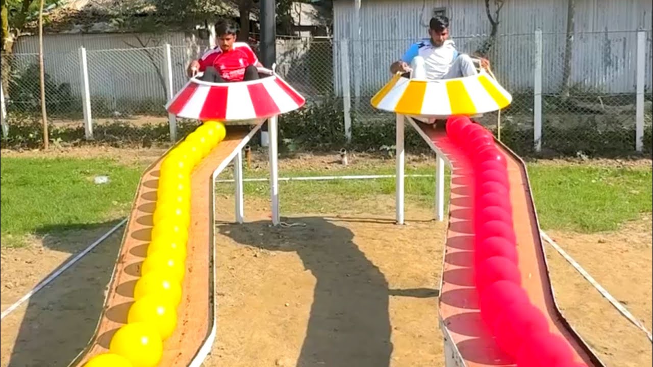 Win prizes in funny balloon bursting games by riding weird cars | SS food challenge tanjila village