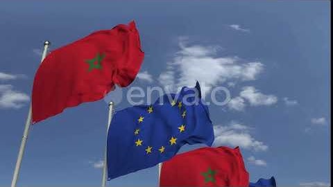Waving Flags of Morocco and the EU on Sky Background | Motion Graphics - Envato elements