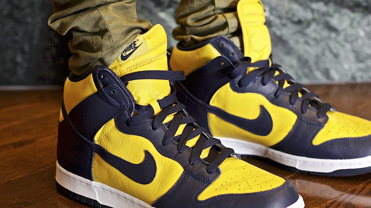 nike dunk high michigan on feet