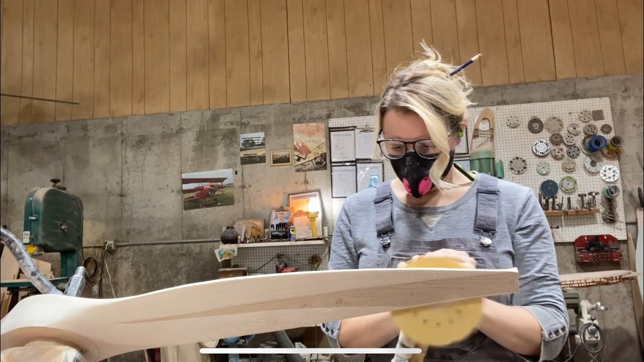 Sanding an airplane propeller