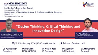 Workshop on Design Thinking | Critical Thinking | Innovation Design | NHCE - Day 1