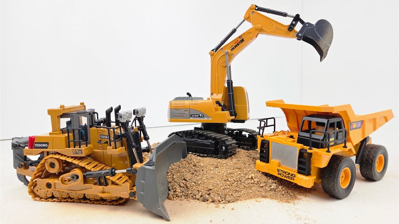 ASMR Unboxing RC Construction Toys: Bulldozer, Dump Truck & Excavator