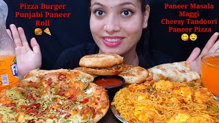 Eating Tandoori Paneer Pizza, Paneer Masala Maggi, Punjabi Paneer Roll, Pizza Burger | Big Bites
