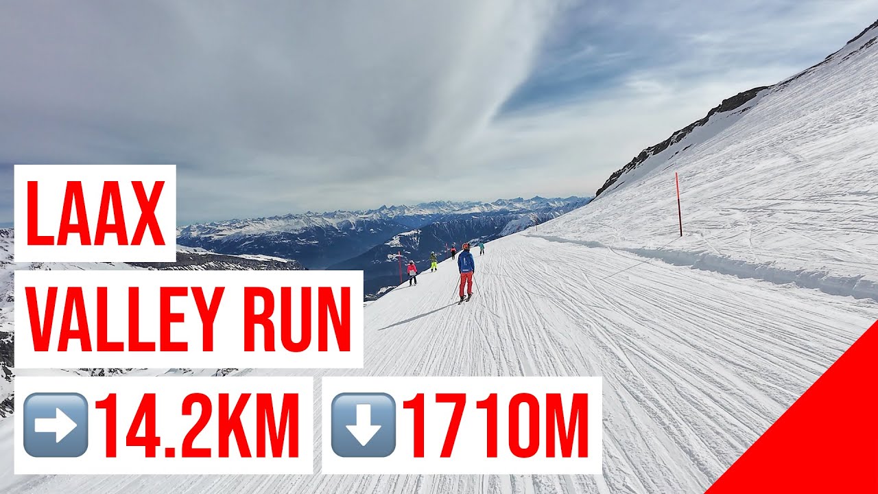 LAAX, 2nd Longest Ski Run (14.2km, 1710m Valley Run - Talabfahrt) 10 🔴🔵 RED + BLUE #1 🇨🇭