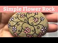 How to paint a SIMPLE FLOWER ROCK with pretty vines - A quick stone painting idea for beginners