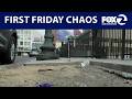 7 injured in Downtown Oakland after car mounts sidewalk following First Friday brawl | KTVU