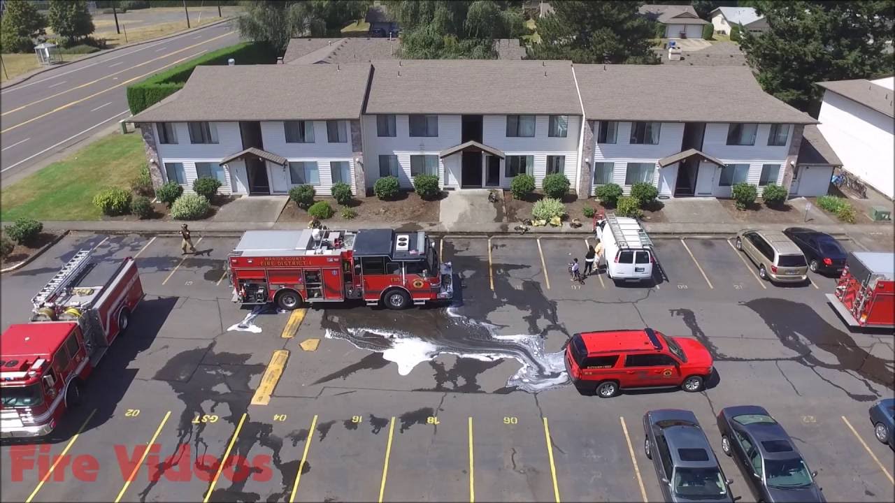 Silverton Rd Apartment Fire in Salem Oregon, viewed from a drone UAV